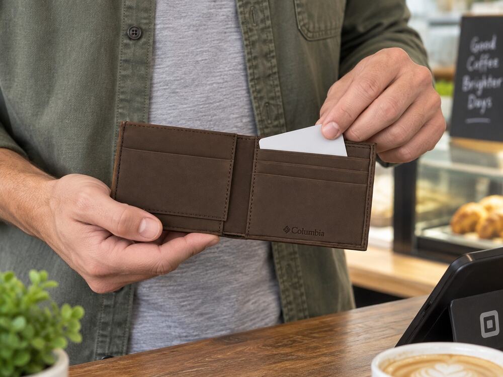 Columbia Mens Brown Bifold Wallet Card Slots ID Window Gift Box New